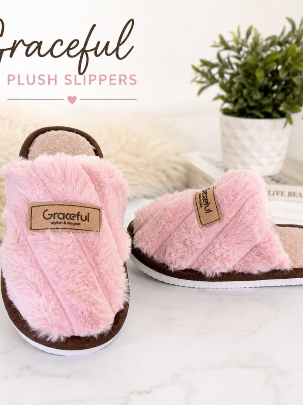 Graceful Pink Faux Fur Slide Slippers Women’s Size 6-7 EU 36-37 Cozy Plush NWOT